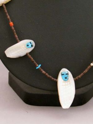 Native American Zuni Made Corn Maiden Fetish Necklace with Turquoise