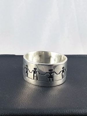 Native American Hopi Made Overlay Ring with Figures at Kachina House