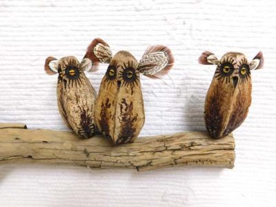 Mahogany Pod Owls on Wood at Kachina House