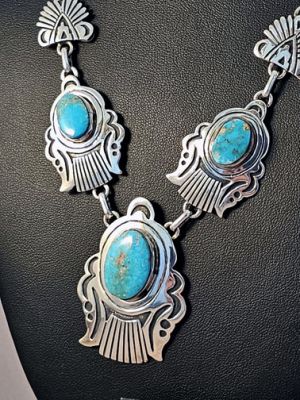 アクセサリー indian jewelry navajo necklace Silver Turquoise Squash Blossom Necklace by Lola Daw, Navajo