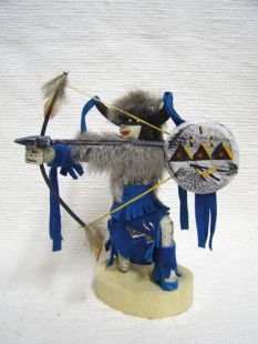 Native American Navajo Made Kneeling Buffalo Warrior Kachina Doll