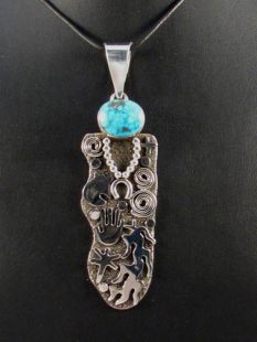 Native American Zuni/Navajo Made Pendant--Grandmother with Turquoise