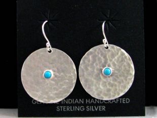 Native American Apache Made Hammered Earrings with Turquoise or Coral