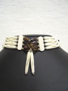 Native American Four-Row Black, Brown and White Choker with Center Piece