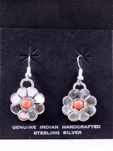 Native American Navajo Made Flower Earrings with Coral