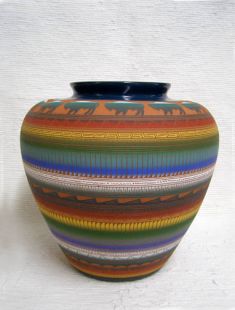 Native American Navajo Red Clay Pot with Buffalo