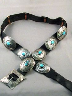 Vintage Native American Navajo Made Concha Belt with Turquoise