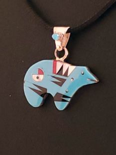 Native American Navajo Made Multistone Bear Pendant