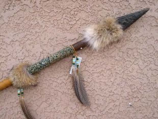 Native American Creek Made Four Foot Spear with Coyote Fur