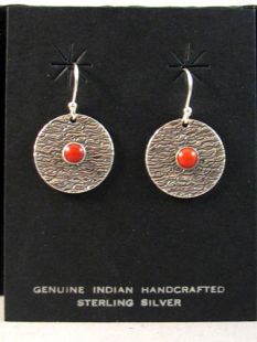 Native American Apache Made Earrings with Coral Stone