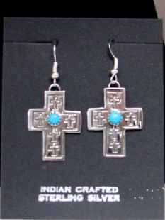 Native American Navajo Made Cross Earrings with Turquoise