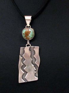Native American Laguna Made Pendant with Turquoise and Potsherd Pattern
