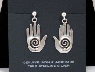 Native American Zuni/Cochiti Made Earrings with Healing Hand on Post or French Wire 