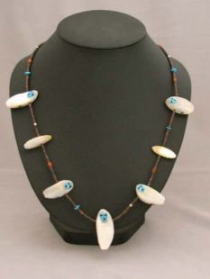 Native American Zuni Made Corn Maiden Fetish Necklace with Turquoise