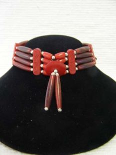 Native American Four-Row Red Choker with Center Piece