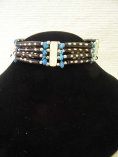 Native American Four-Row Black and Blue Choker