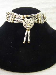 Native American Four-Row Ivory Carved Choker with Center Piece