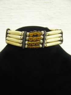 Native American Four-Row Ivory Choker with Brown Glass Beads