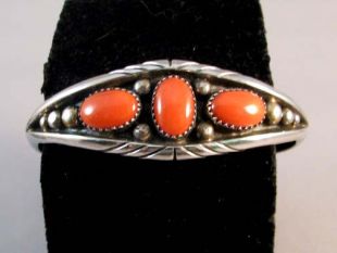 Vintage Native American Navajo Made Cuff Bracelet with Coral