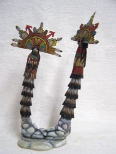 Native American Hopi Carved Shalako Taka and Shalako Mana Katsina Sculpture