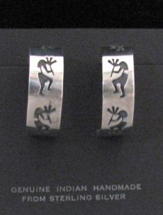 Native American Hopi Made Earrings with Kokopelli-Hoop
