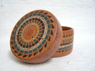 Native American Navajo Red Clay Medium Round Jewelry Box