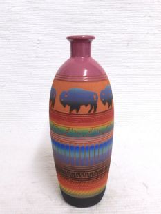 Native American Navajo Red Clay Vase with Buffalo