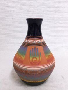 Native American Navajo Red Clay Pot with Healing Hand
