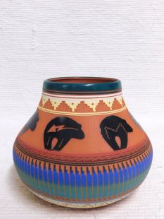 Native American Navajo Red Clay Pot with Bears