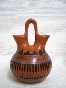 Native American Navajo Red Clay Wedding Vase--Squat