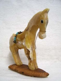 Native American Apache Carved Yellow Onyx Pony Sculpture