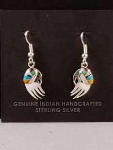 Native American Navajo Made Bear Paw Earrings with Multistone Inlay