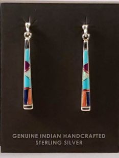 Native American Zuni Made Inlaid Multistone Earrings 