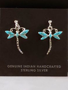 Native American Zuni Made Dragonfly Earrings with Inlay