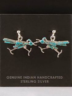 Native American Zuni Made Inlaid Roadrunner Earrings