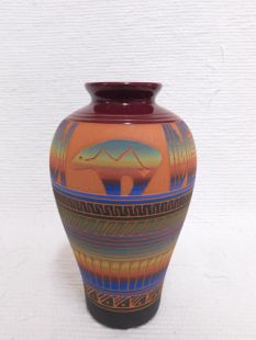 Native American Navajo Red Clay Vase with Bear