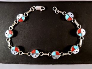 Native American Zuni Made Link Bracelet with Sunface (Zia)