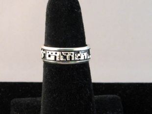 Native American Hopi Made Overlay Ring with Dancers and Pueblo