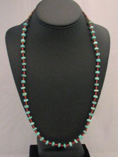 Native American Navajo Made Turquoise and Coral Necklace