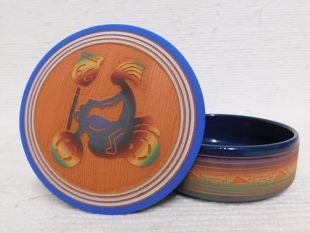 Native American Navajo Red Clay Round Jewelry Box with Kokopelli
