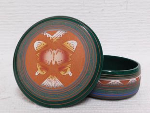 Native American Navajo Red Clay Round Jewelry Box with Butterfly