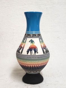 Native American Navajo White Clay Vase with End of the Trail