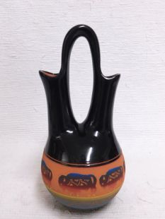 Native American Navajo Red Clay Wedding Vase with Buffalo
