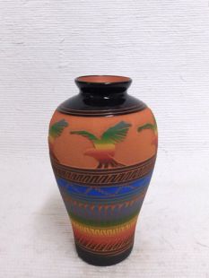 Native American Navajo Red Clay Vase with Eagles