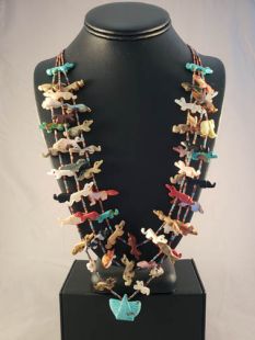 Vintage Native American Navajo Made Three-Strand Fetish Necklace