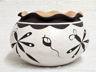 Native American Zuni Handbuilt and Handpainted Red Clay and White Slip with Dragonflies
