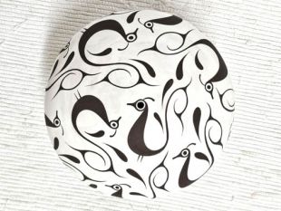 Native American Zuni Handbuilt and Handpainted Red Clay and White Slip Seed Pot with Peacocks