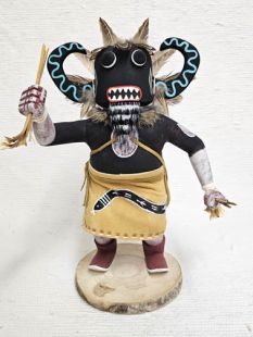 Native American Navajo Made Black Ogre Stump Sitter Kachina Doll 