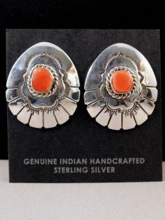 Native American Navajo Made Earrings with Coral 