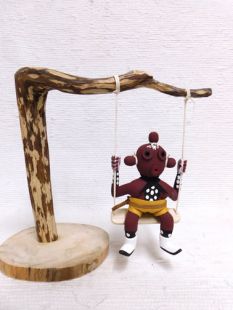 Native American Navajo Made Mudhead Kachina Doll on Swing